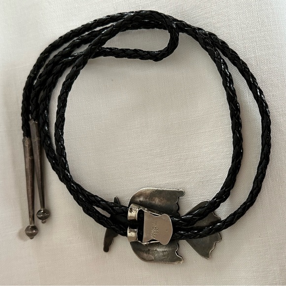 Vintage 1960s Native American Zuni Bolo Tie with Channel Inlay Thunderbird - Picture 6 of 8